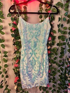 Sequin Embellished Iridescent Mini Dress